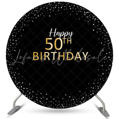 Lofaris Happy 50th Birthday Gold Silver Dots Round Backdrops