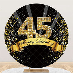 Lofaris Happy Birthday 45th Party Black Gold Glitter Round Backdrops