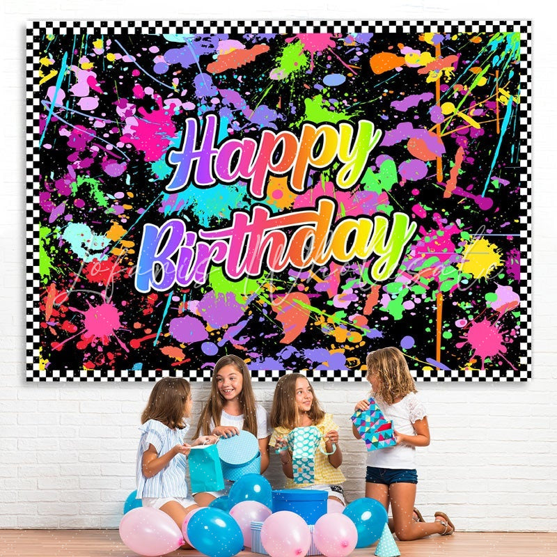 Lofaris Happy Birthday Colorful Graffiti Splash Paint Backdrop