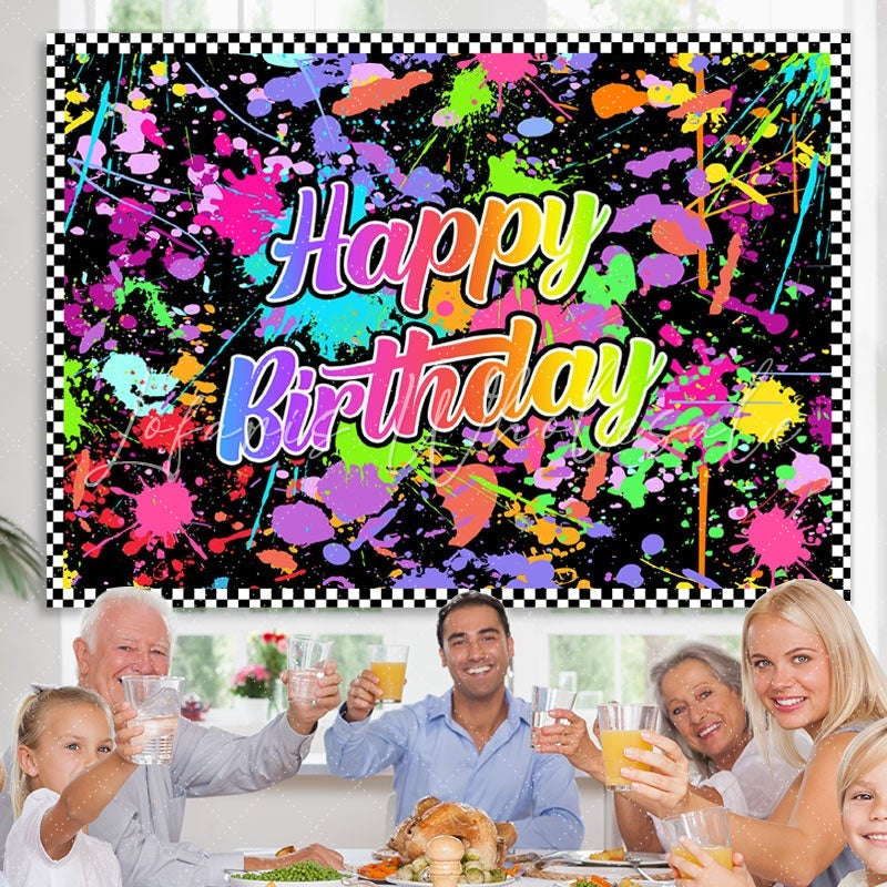 Lofaris Happy Birthday Colorful Graffiti Splash Paint Backdrop