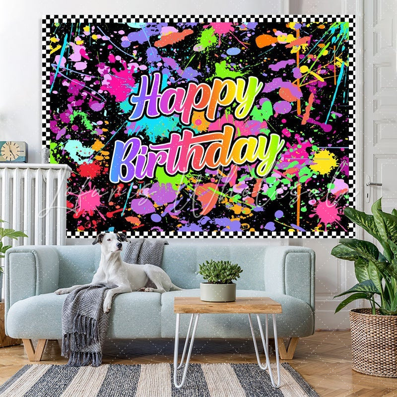 Lofaris Happy Birthday Colorful Graffiti Splash Paint Backdrop