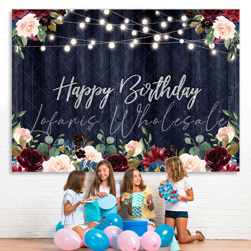Lofaris Happy Birthday Floral Lights Borads Backdrop for Party