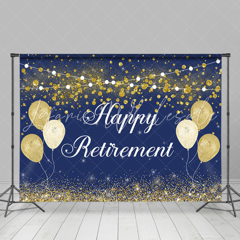 Lofaris Happy Retirement Gold Balloon Glitter Bokeh Backdrop
