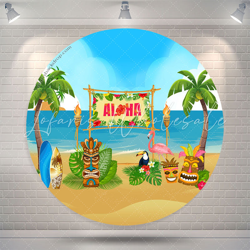 Lofaris Hawaii Tribal Mask Animals Circle Birthday Backdrop