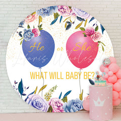 Lofaris He Or She Balloon Round Gender Reveal Backdrop