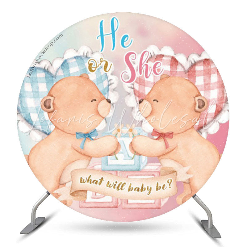 Lofaris He Or She Bear Baby Shower Round Backdrop Cover
