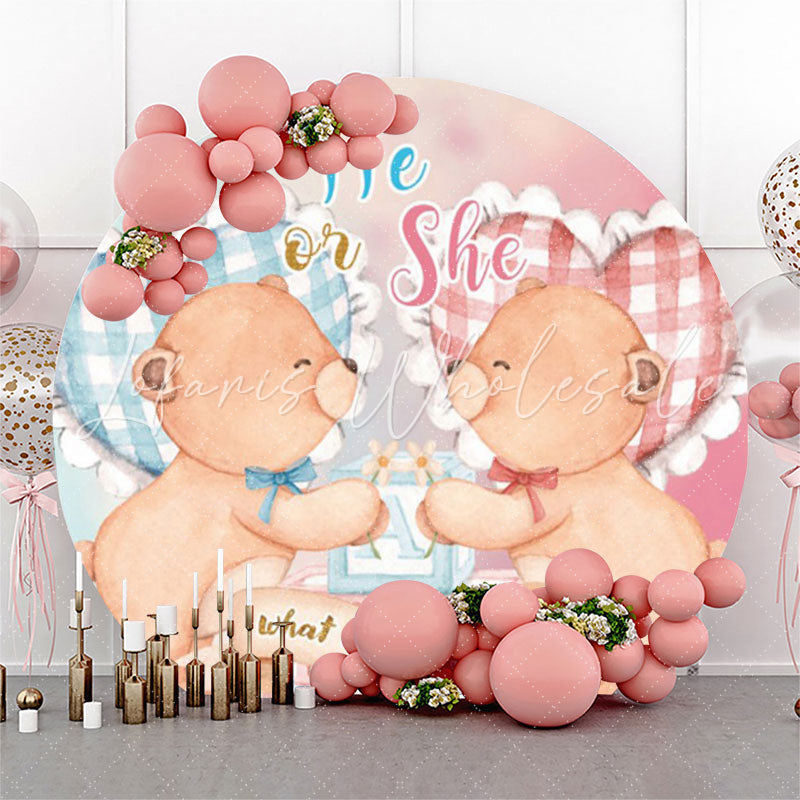 Lofaris He Or She Bear Baby Shower Round Backdrop Cover