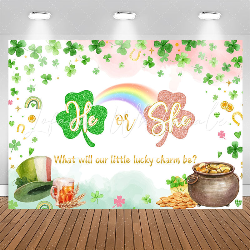 Lofaris He Or She Lucky Charm Clover Gender Reveal Backdrop