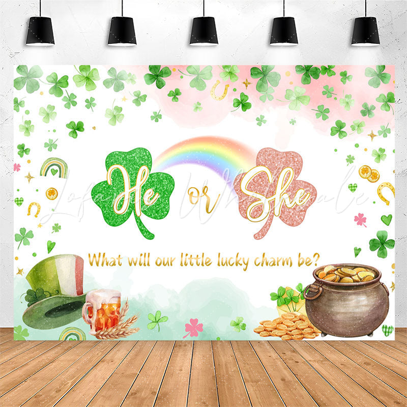 Lofaris He Or She Lucky Charm Clover Gender Reveal Backdrop