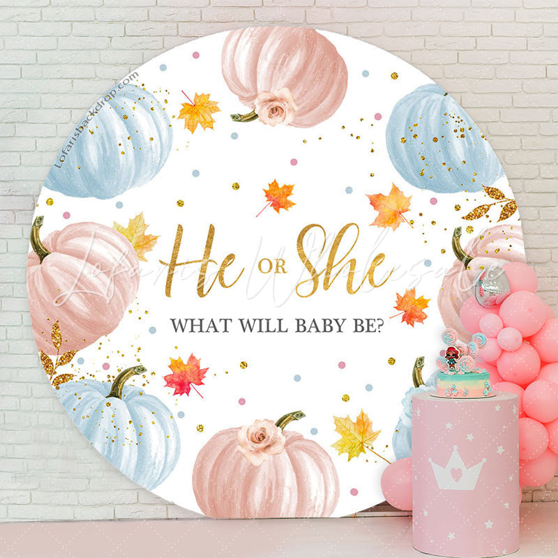 Lofaris He Or She Pumpkin Maple Circle Baby Shower Backdrop