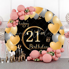 Lofaris Heart Balloon 21st Happy Birthday Round Backdrop