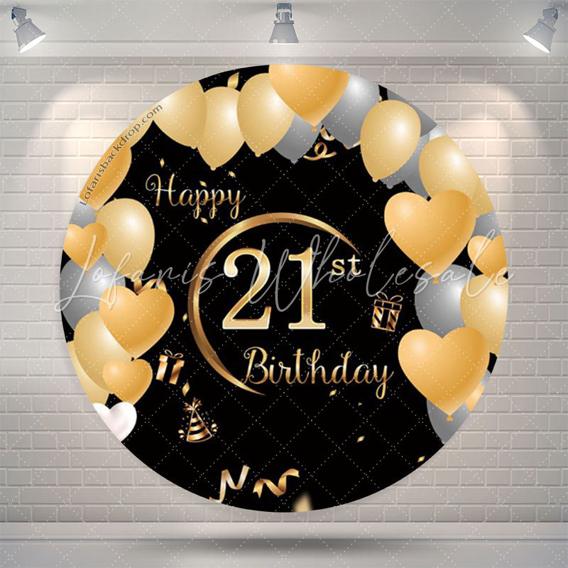 Lofaris Heart Balloon 21st Happy Birthday Round Backdrop