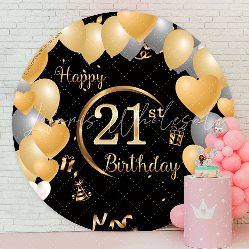 Lofaris Heart Balloon 21st Happy Birthday Round Backdrop