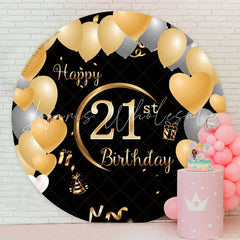 Lofaris Heart Balloon 21st Happy Birthday Round Backdrop