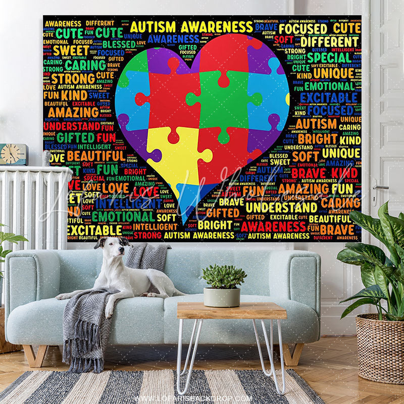Lofaris Heart Puzzle Autism Awareness Day Party Backdrop