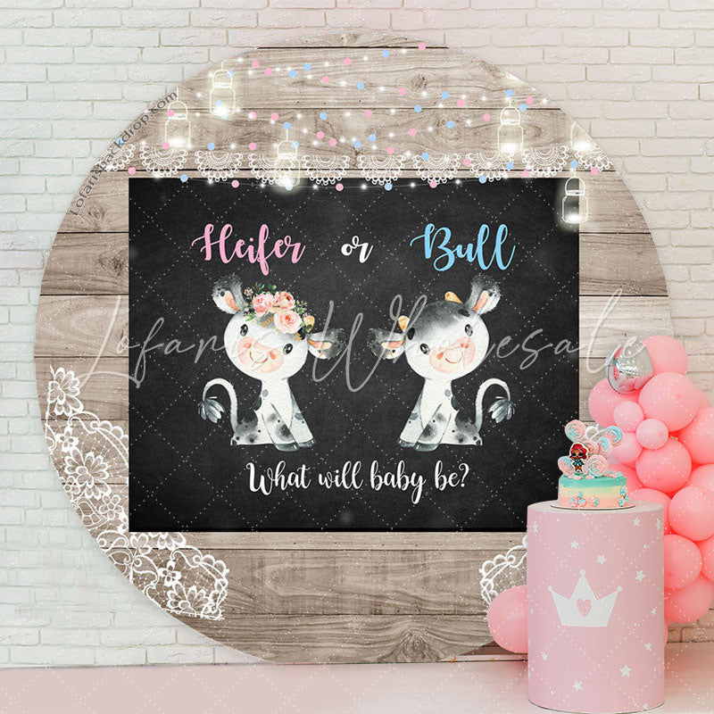 Lofaris Heifer Or Buff Wood Round Backdrop For Gender Reveal