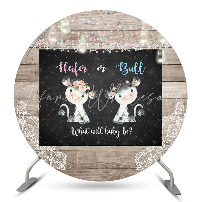 Lofaris Heifer Or Buff Wood Round Backdrop For Gender Reveal