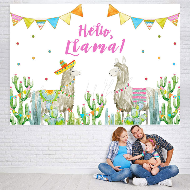 Lofaris Hello Ltama Alpaca and Cactus Backdrop for Childen