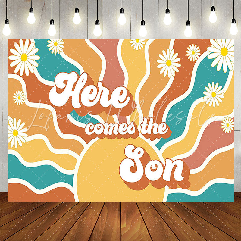 Lofaris Here Comes The Son Wave Pattern Baby Shower Backdrop