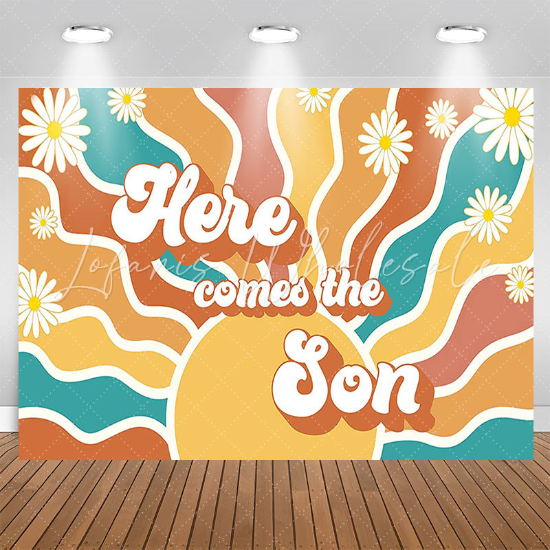 Lofaris Here Comes The Son Wave Pattern Baby Shower Backdrop