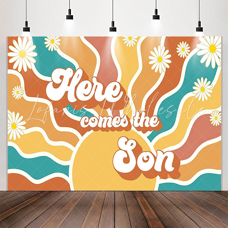 Lofaris Here Comes The Son Wave Pattern Baby Shower Backdrop