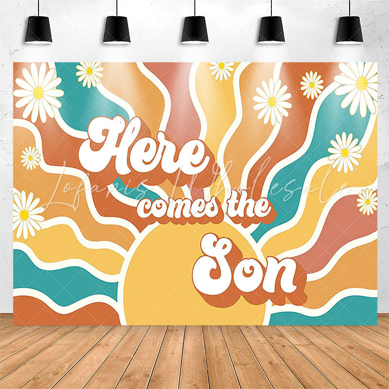 Lofaris Here Comes The Son Wave Pattern Baby Shower Backdrop