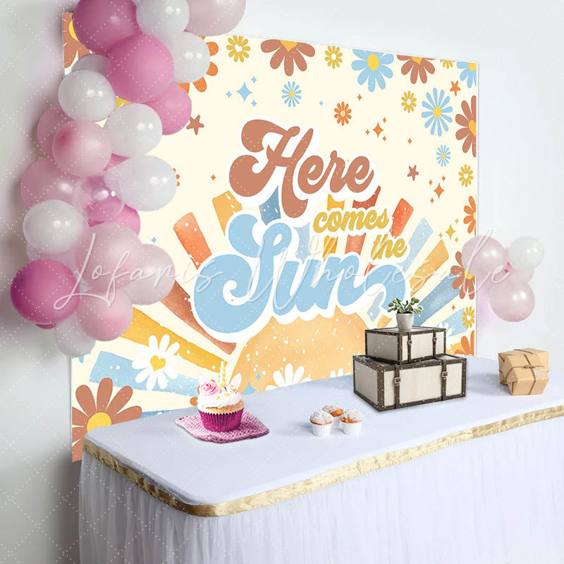 Lofaris Here Comes The Sun Groovy Boho Baby Shower Backdrop