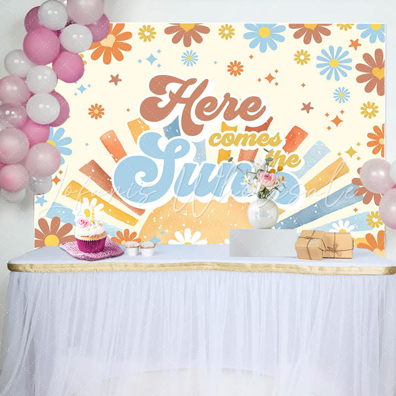 Lofaris Here Comes The Sun Groovy Boho Baby Shower Backdrop