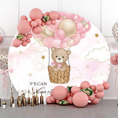 Lofaris Hot Air Balloon Pink Star Round Baby Shower Backdrop
