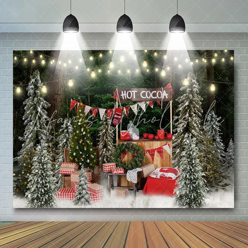 Lofaris Hot Cocoa Glitter Christmas Tree Photo Backdrop