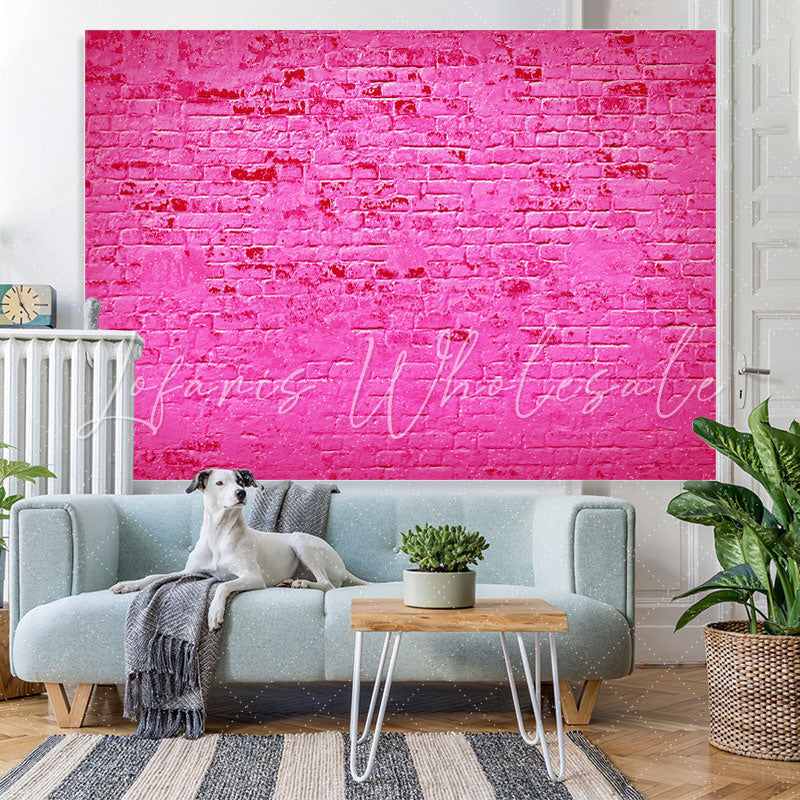 Lofaris Hot Pink Brick Themed Simple Happy Birthday Backdrop