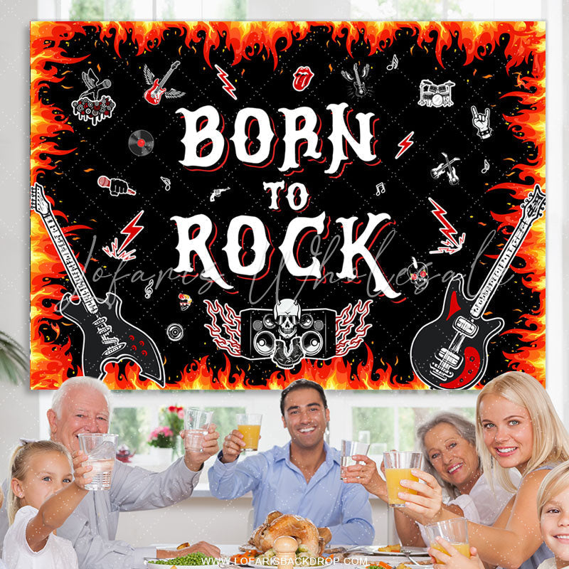 Lofaris Hot Red Black Born To Rock Happy Birthday Backdrop