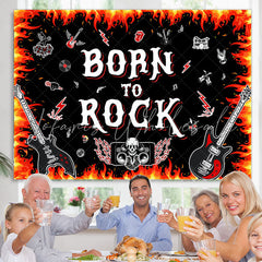 Lofaris Hot Red Black Born To Rock Happy Birthday Backdrop