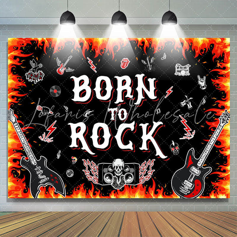 Lofaris Hot Red Black Born To Rock Happy Birthday Backdrop