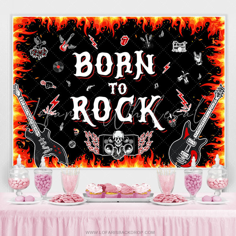 Lofaris Hot Red Black Born To Rock Happy Birthday Backdrop