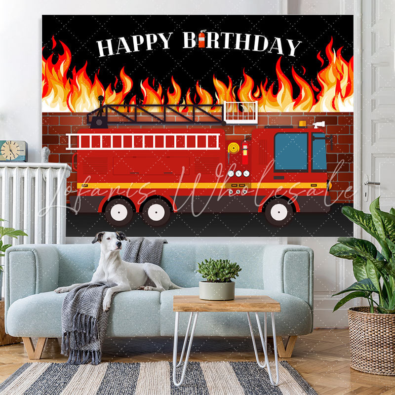 Lofaris House on Fire and Truck Happy Birthday Backdrop