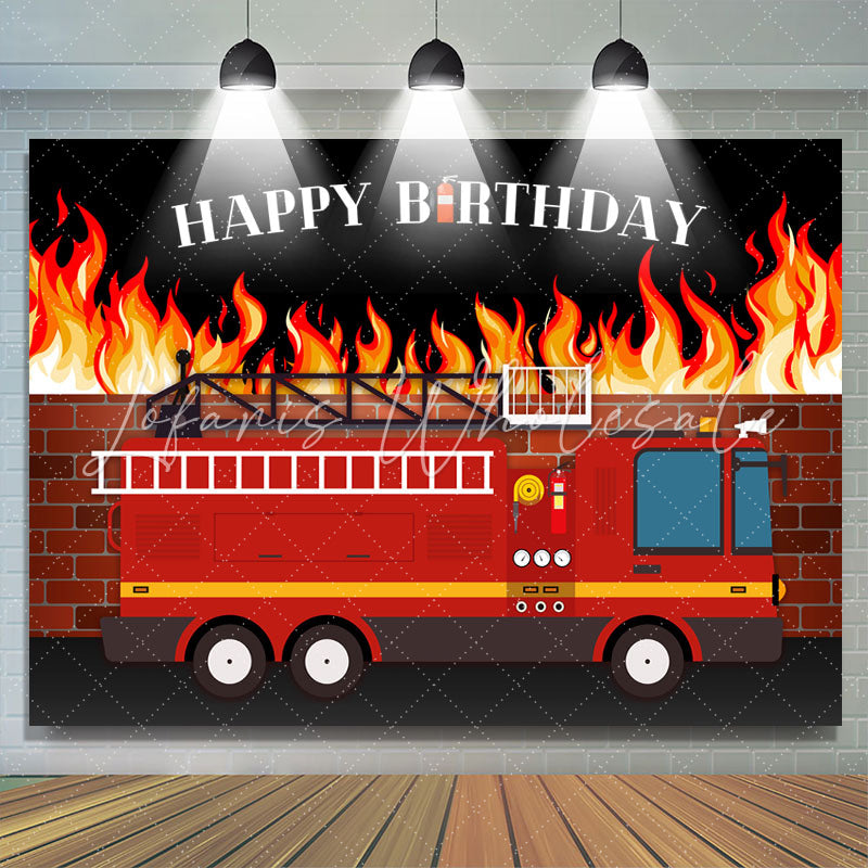Lofaris House on Fire and Truck Happy Birthday Backdrop