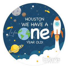 Lofaris Houston We Have One Year Old Round Birthday Backdrop