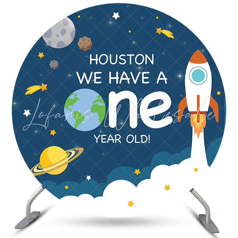 Lofaris Houston We Have One Year Old Round Birthday Backdrop