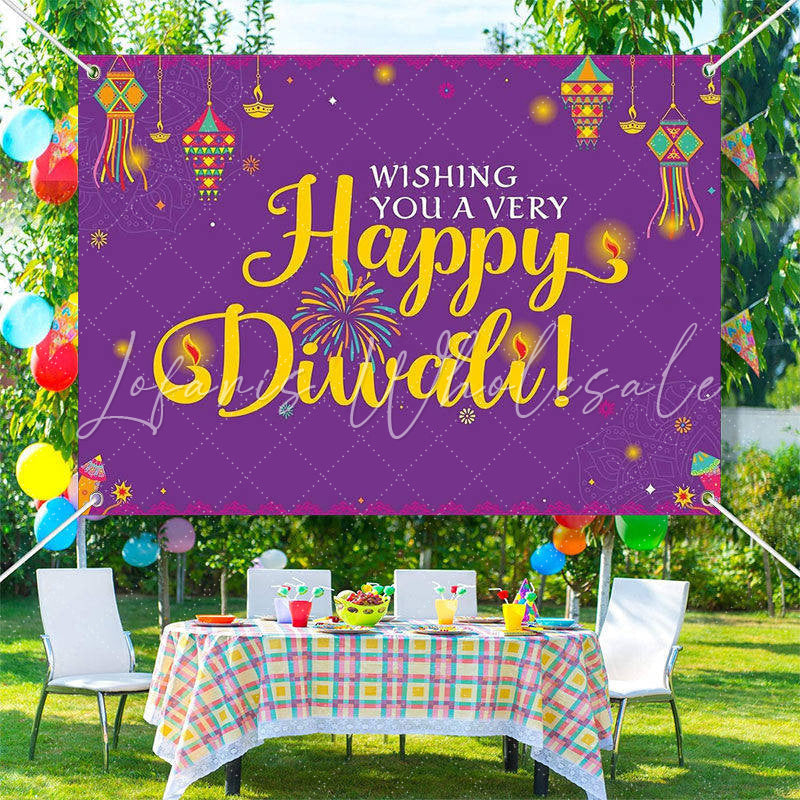 Lofaris Indian Deepavali Lights Purple Happy Diwali Backdrop