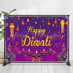 Lofaris Indian Lights Elephant Purple Happy Diwali Backdrop