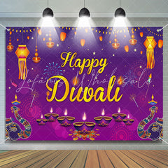 Lofaris Indian Lights Elephant Purple Happy Diwali Backdrop