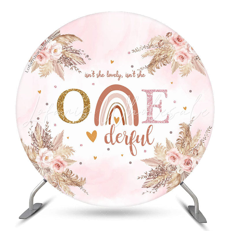 Lofaris Isnt She Onederful Floral Circle Pink Birthday Backdrop