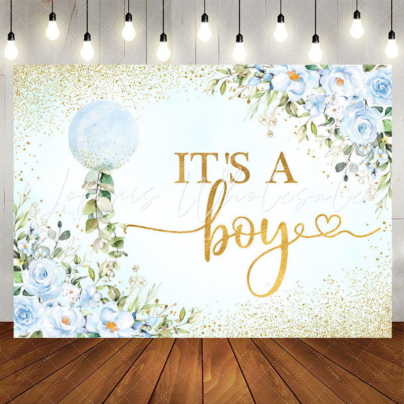 Lofaris Its A Boy Blue Floral Sequin Baby Shower Backdrop