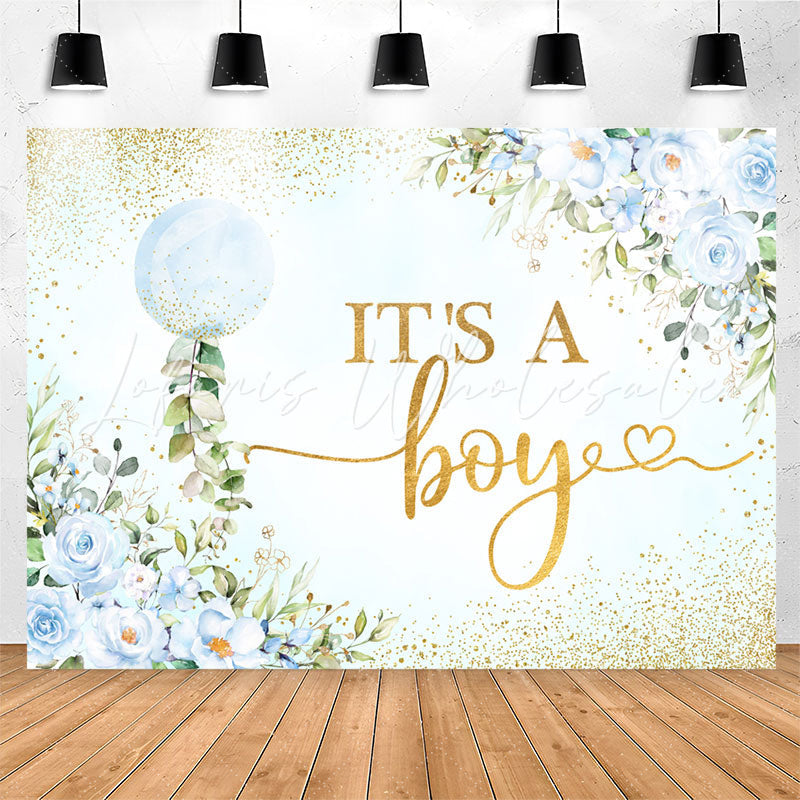 Lofaris Its A Boy Blue Floral Sequin Baby Shower Backdrop