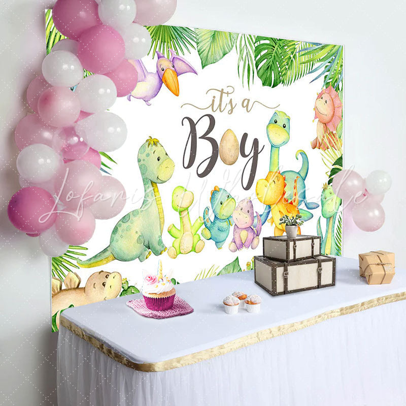 Lofaris Its A Boy Dinosaurs Monsteras Baby Shower Backdrop