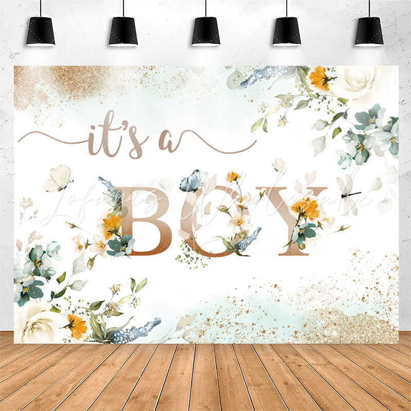 Lofaris Its A Boy Light Green Floral Baby Shower Backdrop