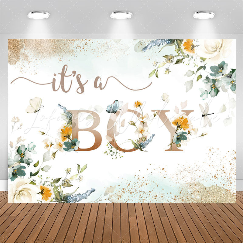 Lofaris Its A Boy Light Green Floral Baby Shower Backdrop