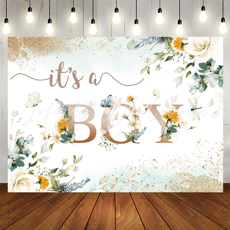 Lofaris Its A Boy Light Green Floral Baby Shower Backdrop
