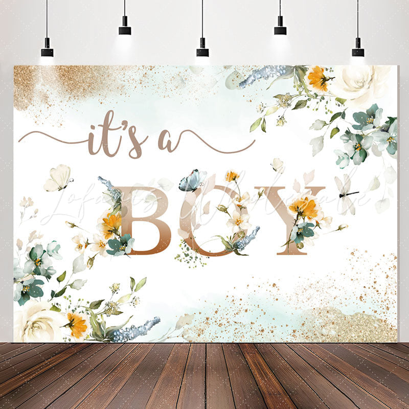 Lofaris Its A Boy Light Green Floral Baby Shower Backdrop